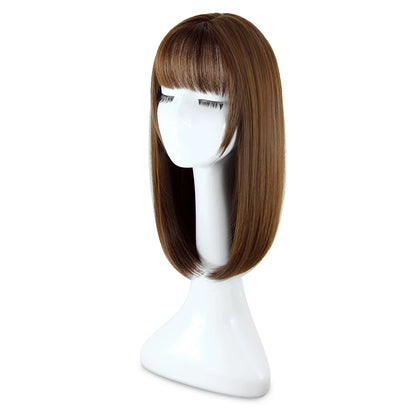 Women's Medium Length Straight Wig with Natural Air Bangs | Collarbone Length Full Head Wig