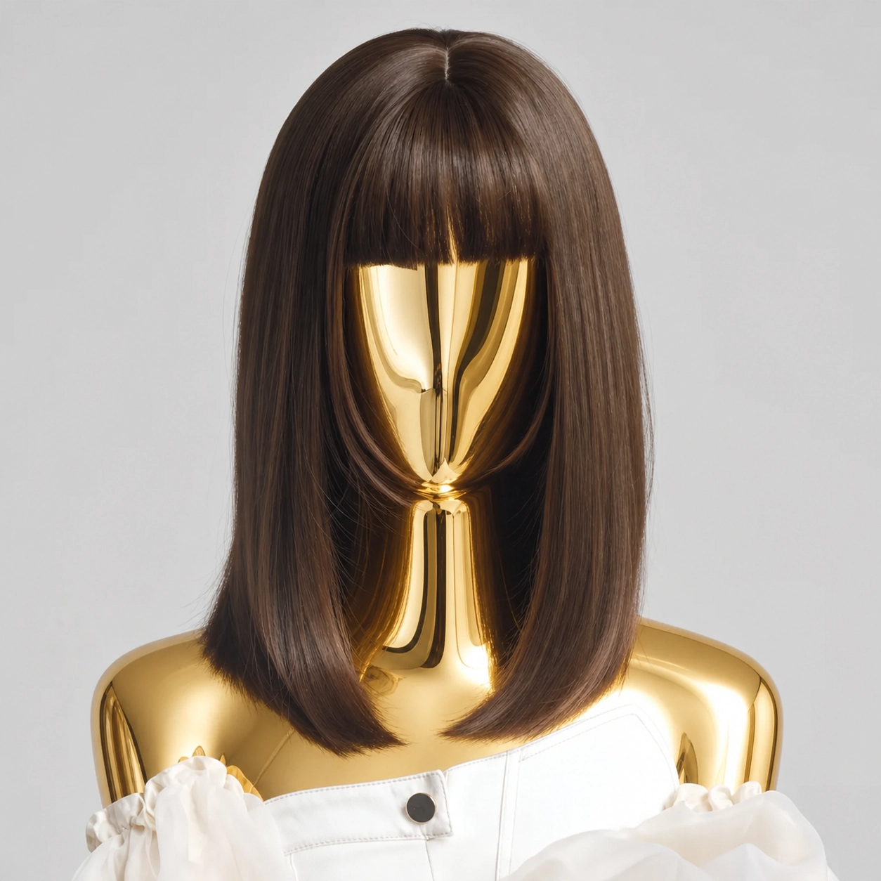 Women's Medium Length Straight Wig with Natural Air Bangs | Collarbone Length Full Head Wig