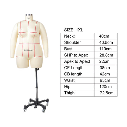 1XL Plus Size Dress Form Mannequin, Tailor Dressmaker Dummy with Leg and Collapsible shoulder, Fiberglass Model for Pattern Draping,Sewing By Sea