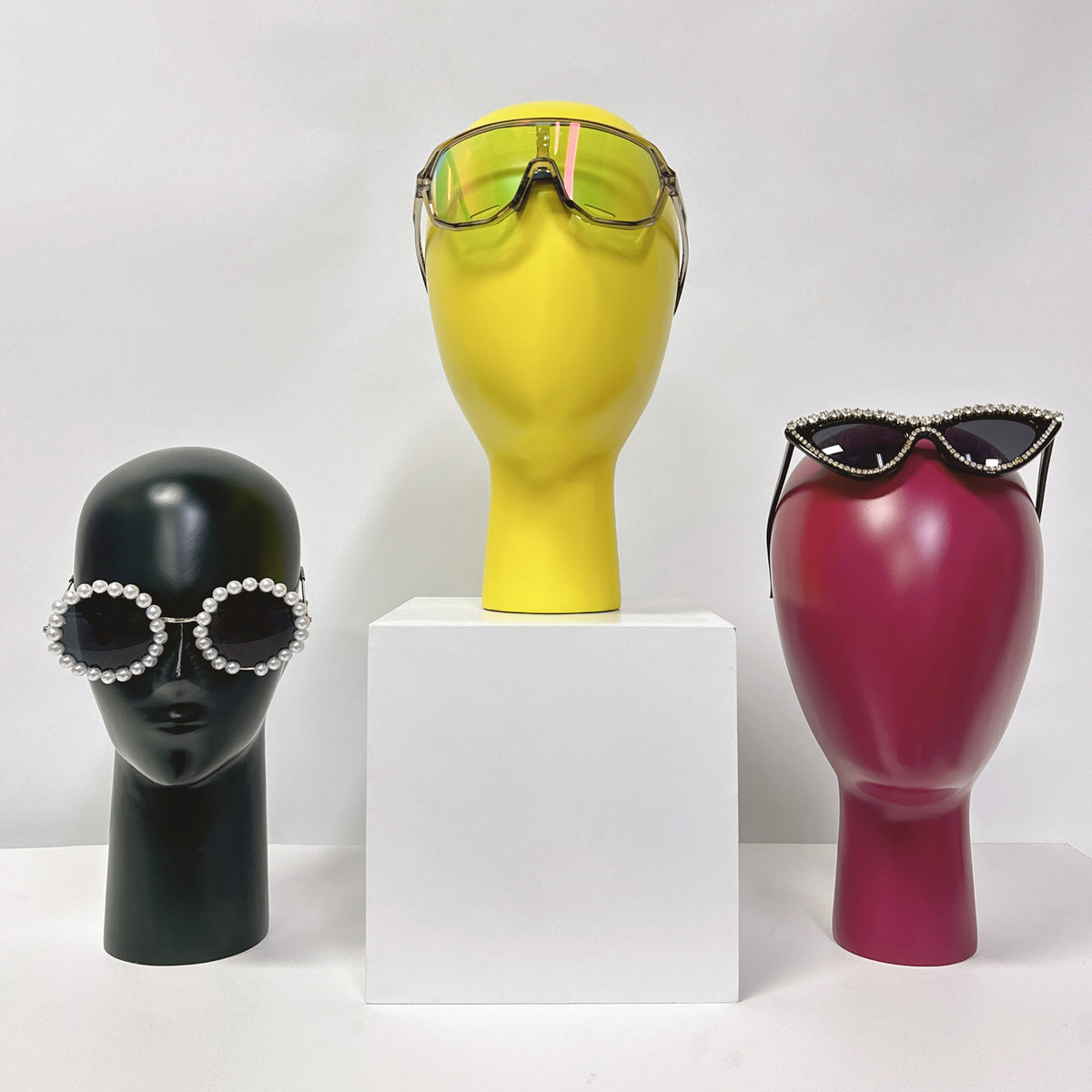 Solid Wood Hand Head Model, Green Yellow Rose Red Black Real Wooden Display Mannequin Head Form for Hat Sunglasses Window Props 36cm 31.5cm DE-LIANG