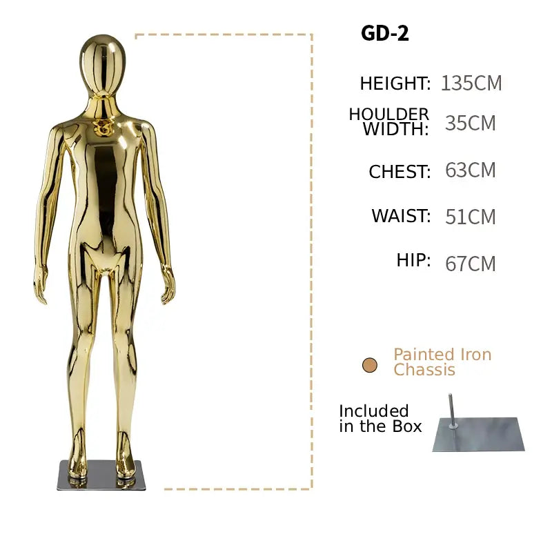 DE-LIANG Full Body Child & Teen Mannequin – Electroplated Display Dummy for Clothing Store Window