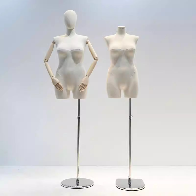 DE-LIANG Premium Plus Size Female Display Mannequin | Professional Curvy Dress Form with Flexible Articulated Wood Arms