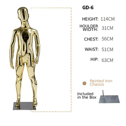 DE-LIANG Full Body Child & Teen Mannequin – Electroplated Display Dummy for Clothing Store Window