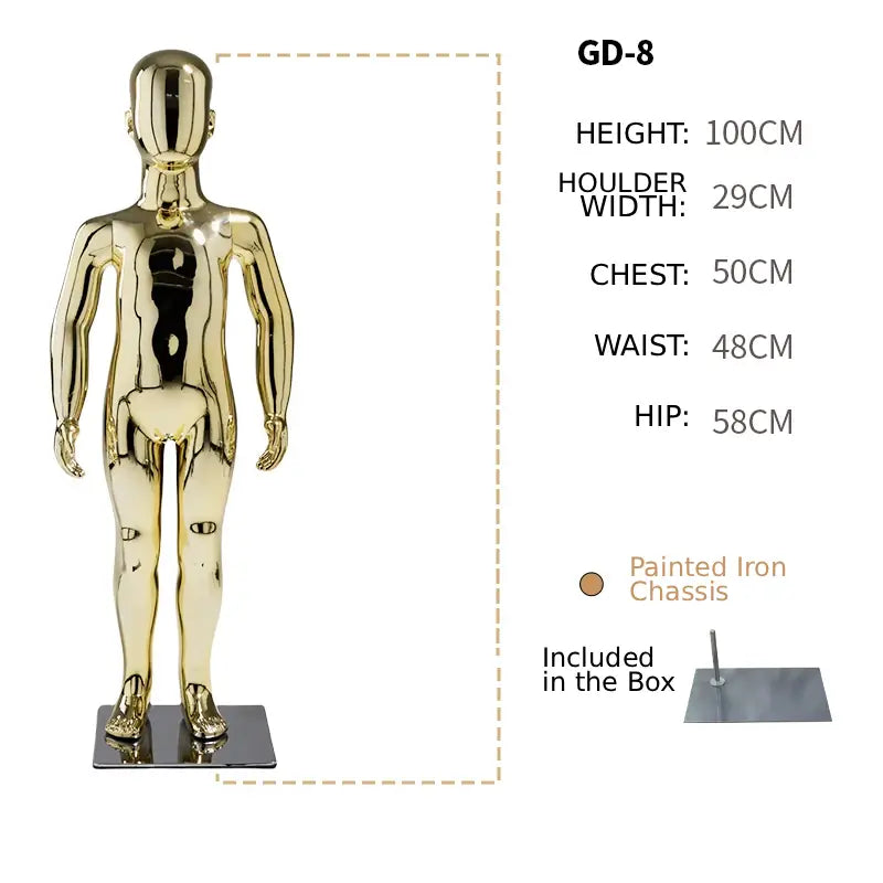 DE-LIANG Full Body Child & Teen Mannequin – Electroplated Display Dummy for Clothing Store Window
