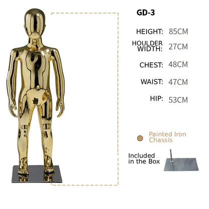 DE-LIANG Full Body Child & Teen Mannequin – Electroplated Display Dummy for Clothing Store Window