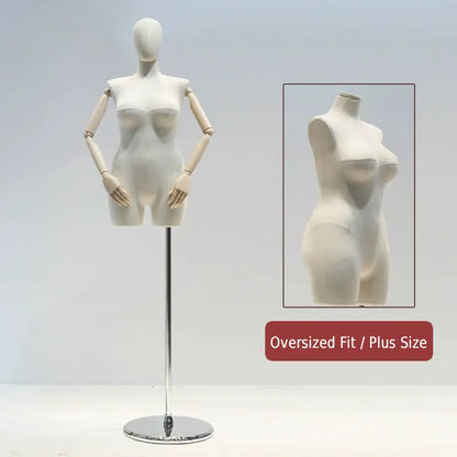 DE-LIANG Premium Plus Size Female Display Mannequin | Professional Curvy Dress Form with Flexible Articulated Wood Arms