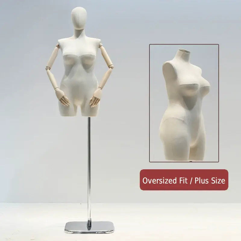 DE-LIANG Premium Plus Size Female Display Mannequin | Professional Curvy Dress Form with Flexible Articulated Wood Arms