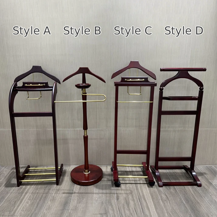 DE-LIANG Solid Wood Suit Valet Stand - Luxury Coat Hanger Rack with Brass Accents