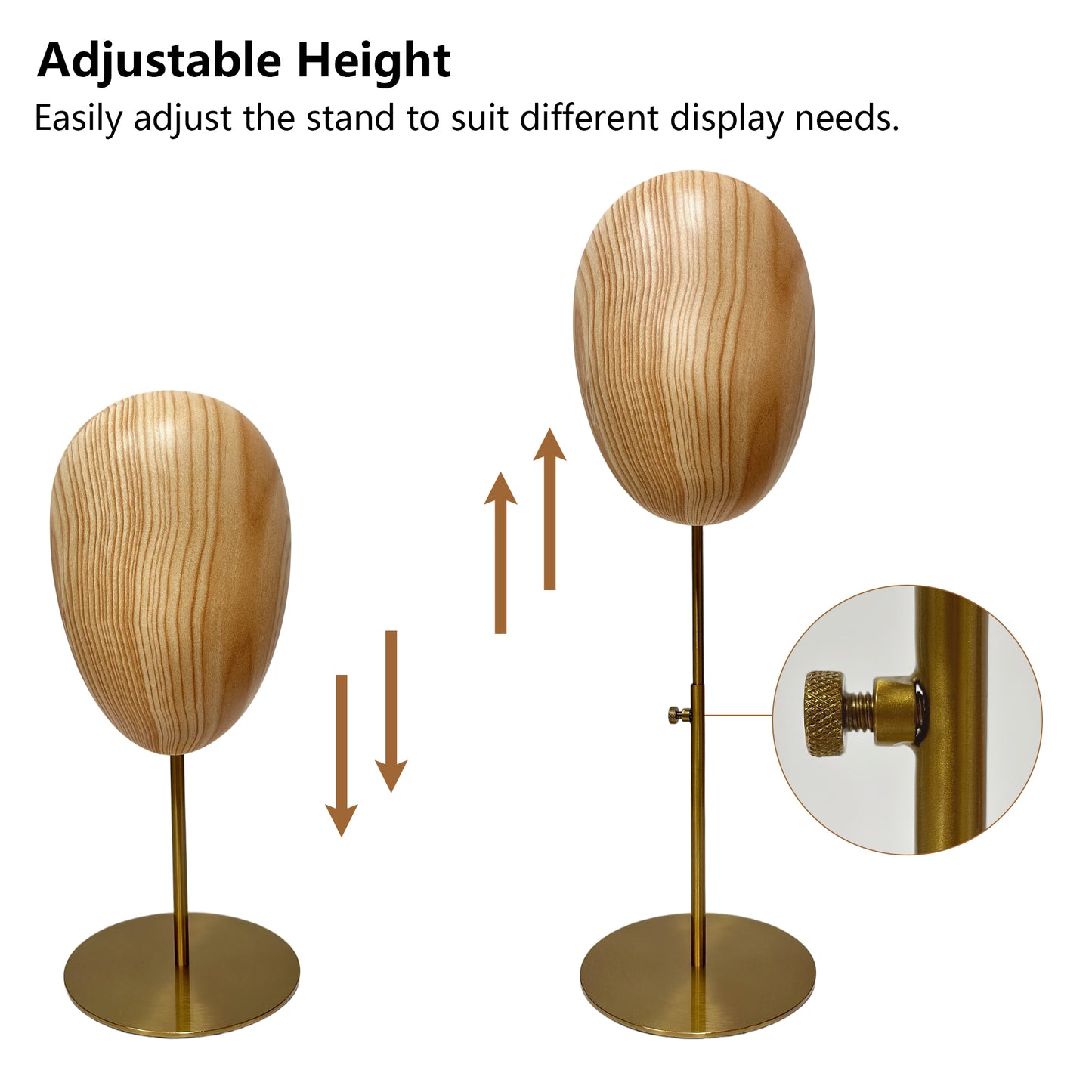 DE-LIANG Fiberglass Mannequin Head Stand for Hats & Wigs | Wood Grain & White