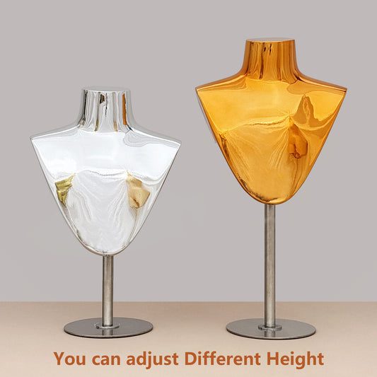 Golden Bust Form, Chrome Mirror Silver Jewelery Display Mannequin, Electroplated Fiberglass Bust Torso for Window Display,Pendant Holder