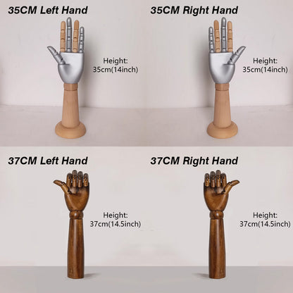 Fashion Vintage Brown Wooden Mannequin Hand,Right and Left Flexible Hands Display Rack, Gloves Ring Watch Glasses Jewelry Store Display Hand