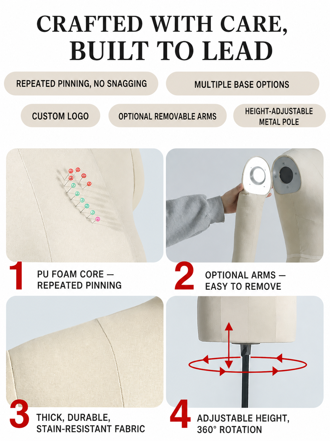 DE-LIANG Professional Female Dress Form - Half Body Pinnable Sewing Mannequin for Draping & Pattern Making With Base