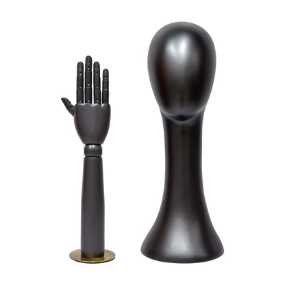 DE-LIANG Pearlescent Mannequin Head & Wooden Hand Display Set for Jewelry, Fashion & Retail