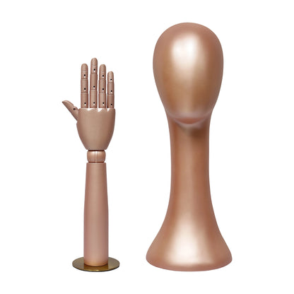DE-LIANG Pearlescent Mannequin Head & Wooden Hand Display Set for Jewelry, Fashion & Retail