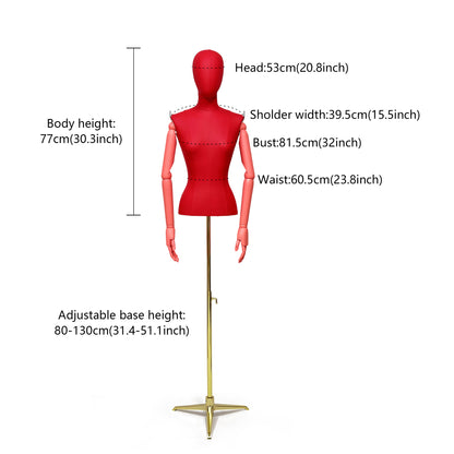 DE-LIANG Leather Female Half Body Mannequin with Arms & Gold Base – Luxury Dress Form Torso, Fiberglass Display Model for Boutique Clothing, Jewelry & Fashion Window Display