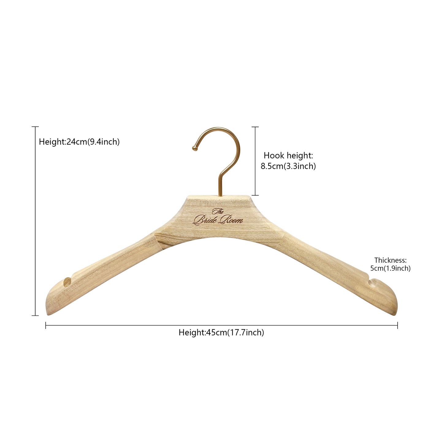 DE-LIANG High-Quality Camphor Wood Male/Female Wide-Shoulder Hangers with Gold Round Hooks,Laser Craft Logo Customization,Vintage Style