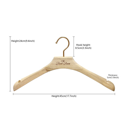 DE-LIANG High-Quality Camphor Wood Male/Female Wide-Shoulder Hangers with Gold Round Hooks,Laser Craft Logo Customization,Vintage Style