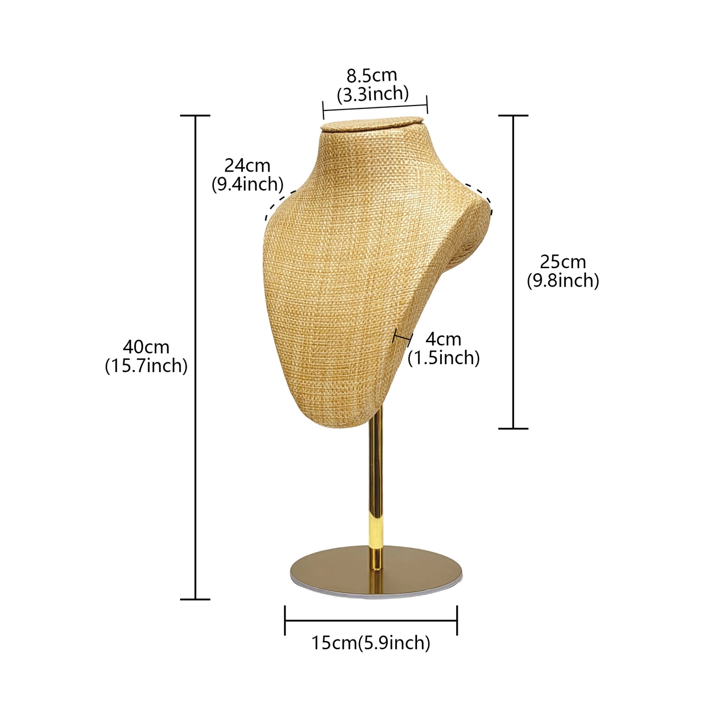 DE-LIANG Woven Rattan Necklace Bust & Hat Display Stand – For Jewelry and Hat Display