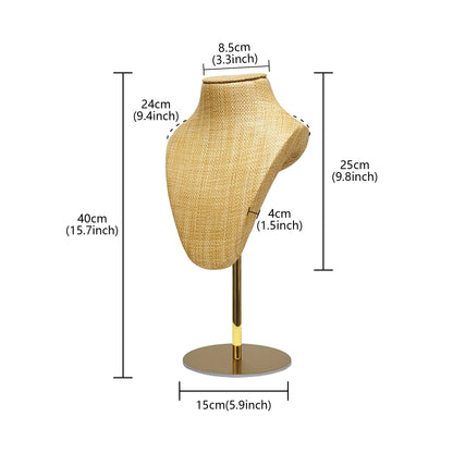 DE-LIANG Woven Rattan Necklace Bust & Hat Display Stand – For Jewelry and Hat Display
