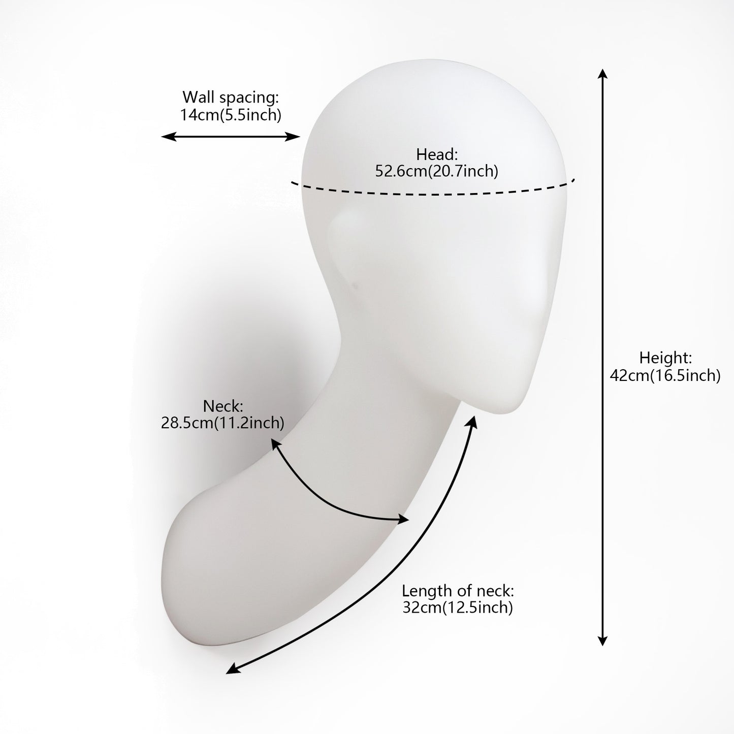 DE-LIANG Female Wall-Mounted Mannequin Head with Long Neck for Wig, Hat & Retail Display