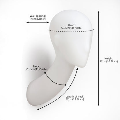 DE-LIANG Female Wall-Mounted Mannequin Head with Long Neck for Wig, Hat & Retail Display