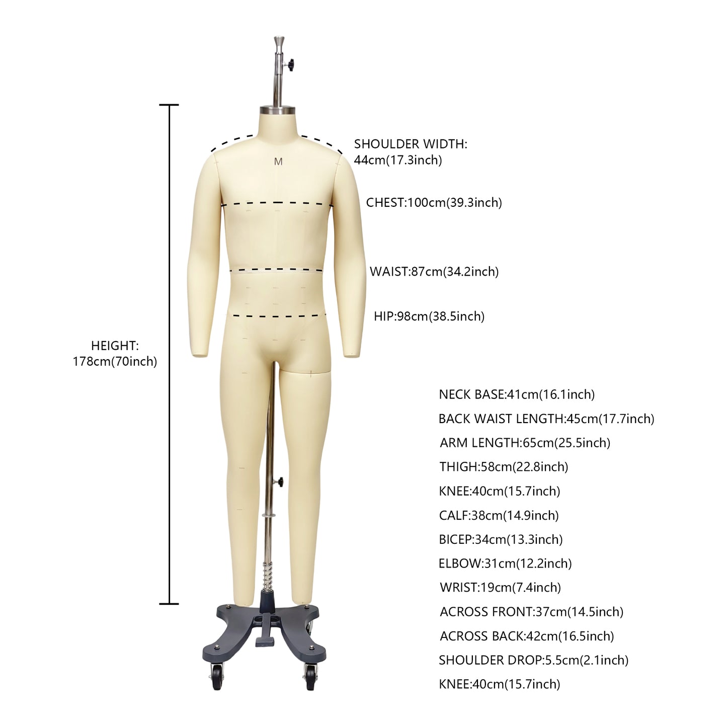 DE-LIANG Professional Male Tailor Dress Form with Legs and Base,Adult Adjustable Mannequin Torso, Full Body Sewing Form for Fashion Design, Pattern Making & Garment Display