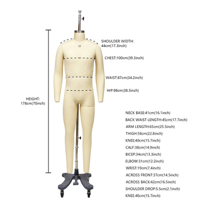 DE-LIANG Professional Male Tailor Dress Form with Legs and Base,Adult Adjustable Mannequin Torso, Full Body Sewing Form for Fashion Design, Pattern Making & Garment Display