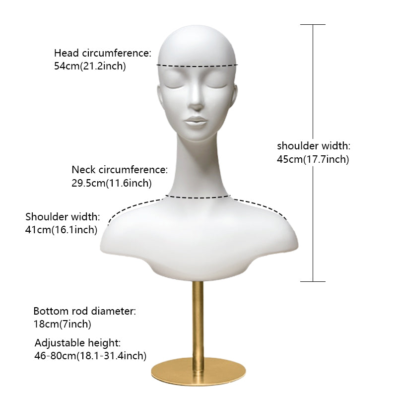 DE-LIANG Luxury Matte White Fiberglass Female Head Mannequin with Optional Metal Base for Jewelry Display Hat Wigs Dsipaly