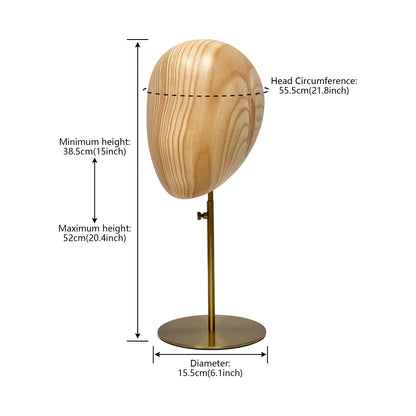 DE-LIANG Fiberglass Mannequin Head Stand for Hats & Wigs | Wood Grain & White