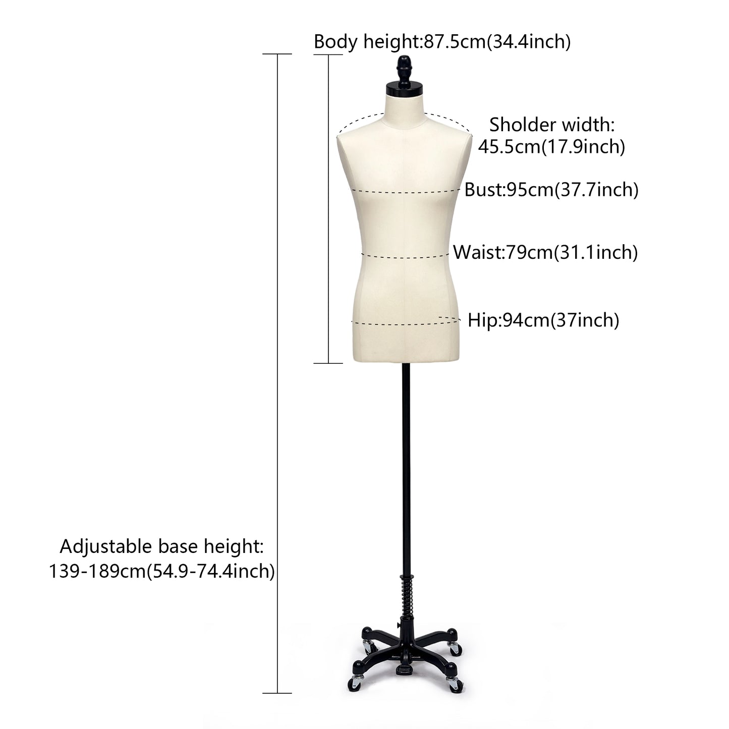 DE-LIANG Male Half Body Dress Form, Men Fabric Mannequin for Suit and Cloth Display