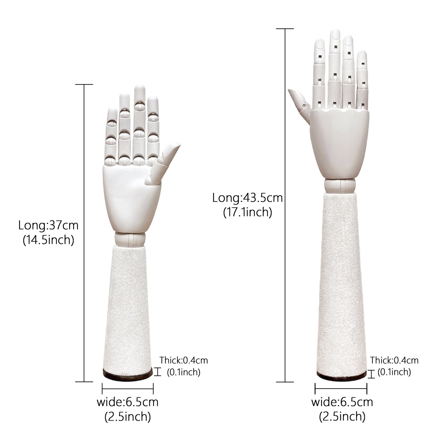 DE-LIANG White Velvet Wooden Hand, Luxury White Painted Mannequin Hands for Women's Apparel Jewelry Watch Ring Display-Right Hand Size37&43.5cm*1pcs
