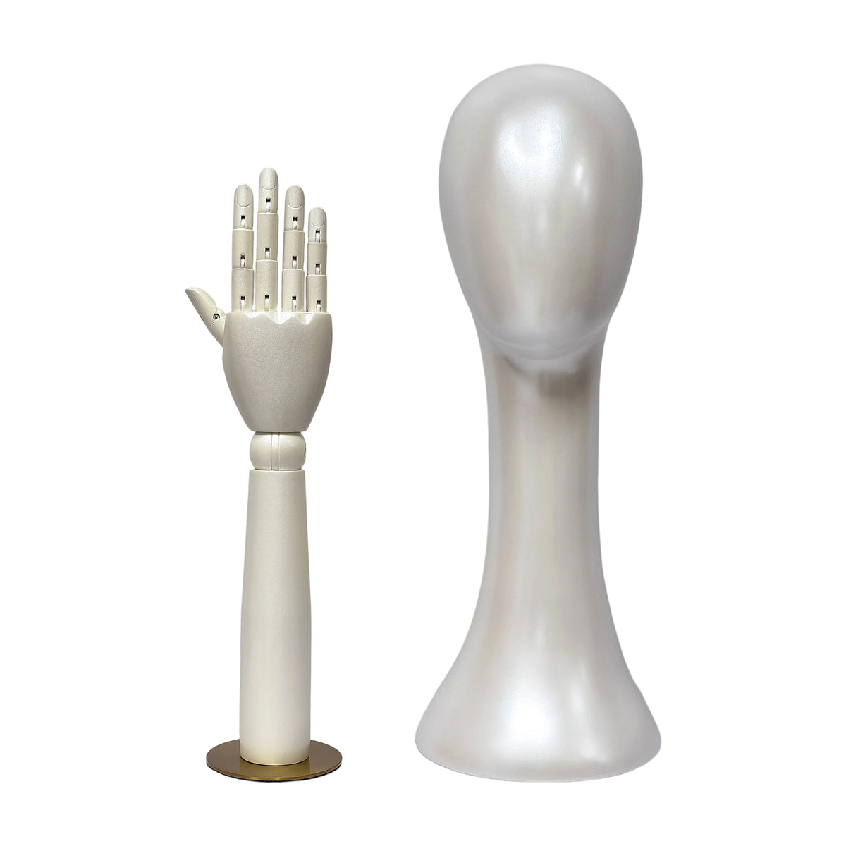 DE-LIANG Pearlescent Mannequin Head & Wooden Hand Display Set for Jewelry, Fashion & Retail