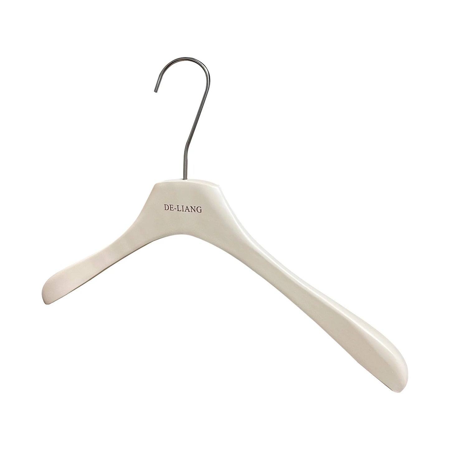 DE-LIANG | Beech Wood Clothes Hangers | Milk White Finish | Custom Logo | Bulk 50pcs
