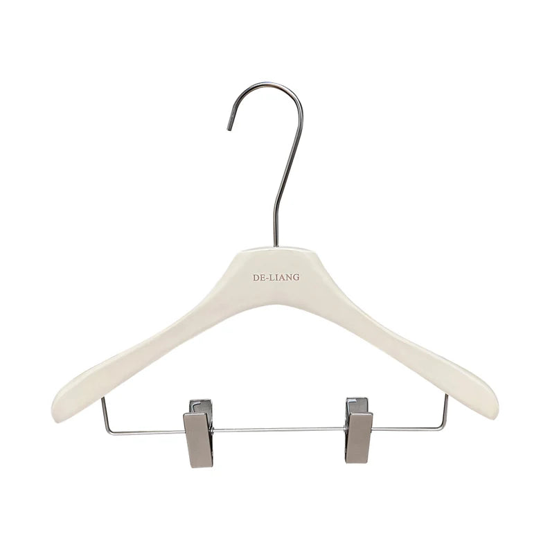 DE-LIANG | Beech Wood Clothes Hangers | Milk White Finish | Custom Logo | Bulk 50pcs