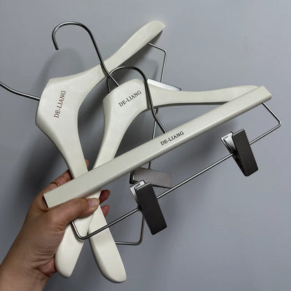 DE-LIANG | Beech Wood Clothes Hangers | Milk White Finish | Custom Logo | Bulk 50pcs