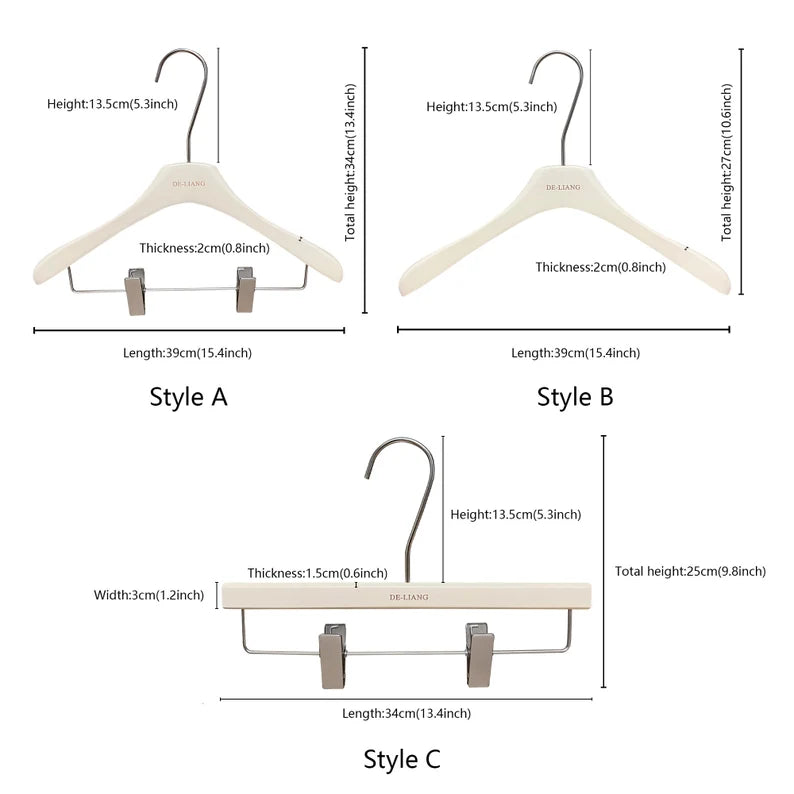 DE-LIANG | Beech Wood Clothes Hangers | Milk White Finish | Custom Logo | Bulk 50pcs