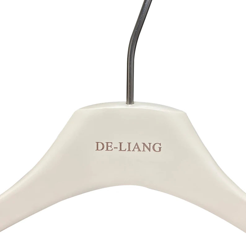 DE-LIANG | Beech Wood Clothes Hangers | Milk White Finish | Custom Logo | Bulk 50pcs