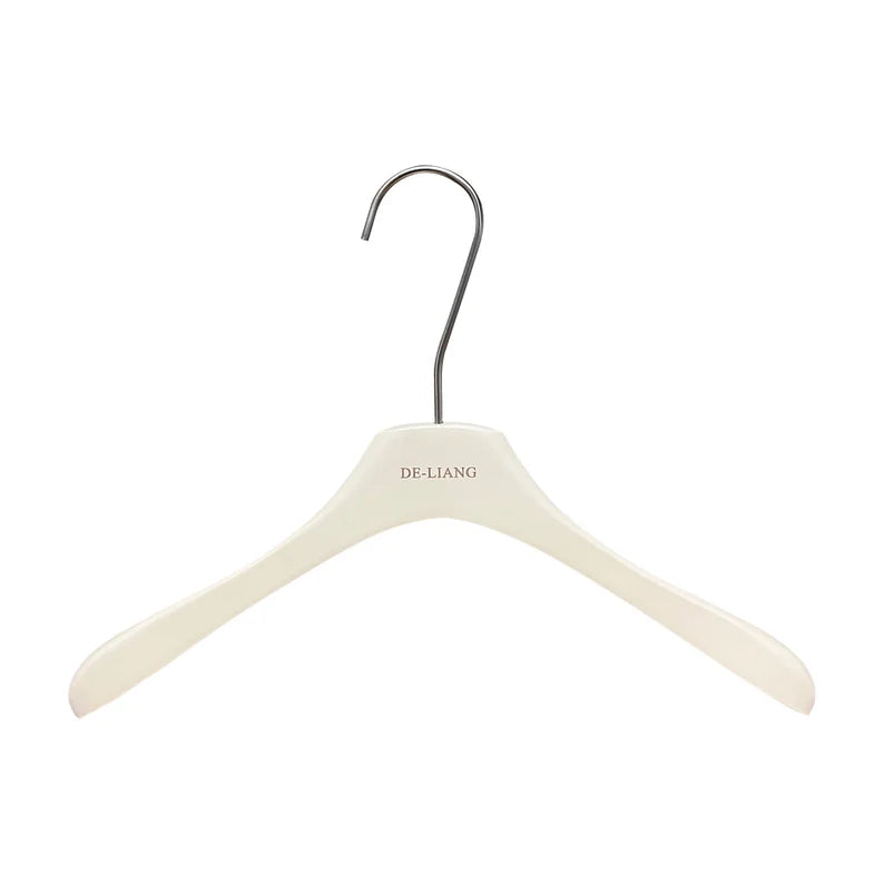 DE-LIANG | Beech Wood Clothes Hangers | Milk White Finish | Custom Logo | Bulk 50pcs