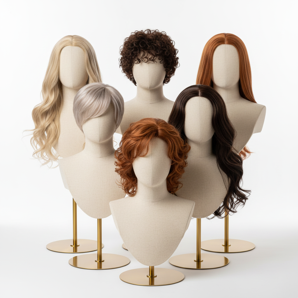 DE-LIANG Male & Female Linen Mannequin Head for Wigs, Hats & Jewelry Display