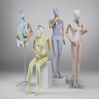 Mannequin de luxe en velours pour femme, corps entier, demi-corps, nouvelle couleur pour boutique de mode, bijoux, magasin de mariage, modèle factice avec bras argentés