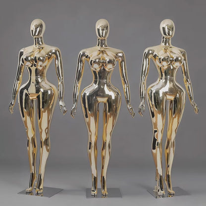 Professional Chrome Plated Female Mannequin - Full Body Dress Form Display Stand for Retail & Boutique