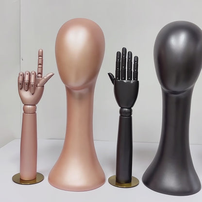 DE-LIANG Pearlescent Mannequin Head & Wooden Hand Display Set for Jewelry, Fashion & Retail