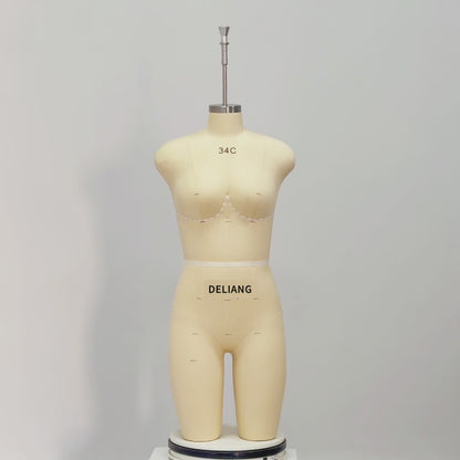 DE-LIANG Professional 34C Female Dress Form with Marking Lines – Fiberglass Tailor Dummy for Draping (Torso Only)