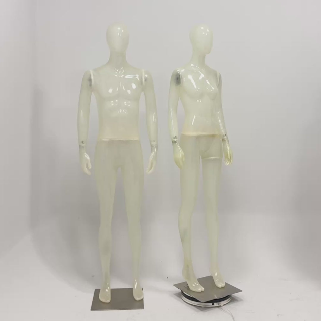 DE-LIANG Male Transparent Fiberglass Mannequin with Silver Brushed Square Base