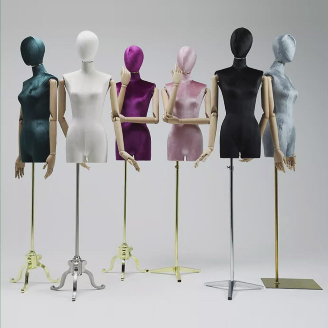 DE-LIANG Female Half Body Mannequin with Head & Wooden Arms