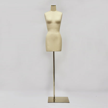 Maniquí de costura de cuerpo entero DE-LIANG, sin cabeza, para mujer, de tela de lino y algodón de fibra de vidrio, con torso adulto y base metálica cuadrada dorada, sin logotipo.