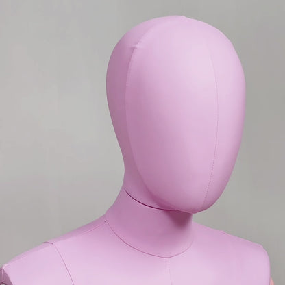DE-LIANG Lilac Leather Female Half Body Mannequin with Arms & Gold Base – Luxury Dress Form Torso, Fiberglass Display Model for Boutique Clothing, Jewelry & Fashion Window Display