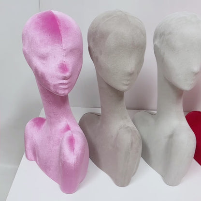 DE-LIANG Swan Neck Velvet Mannequin Head, Fiberglass Wig & Jewelry Display