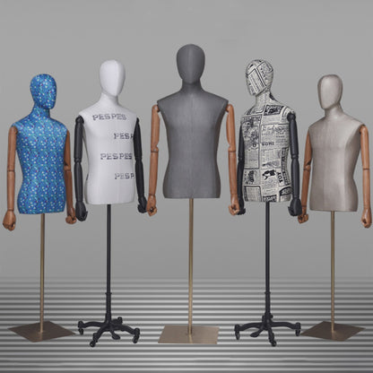 DE-LIANG Men Half Body Mannequin Torso,Fabric Display Dress Form For Clothing Store Display,Maniquin Body Dummy Prop,Adult Male Model with Wooden Base