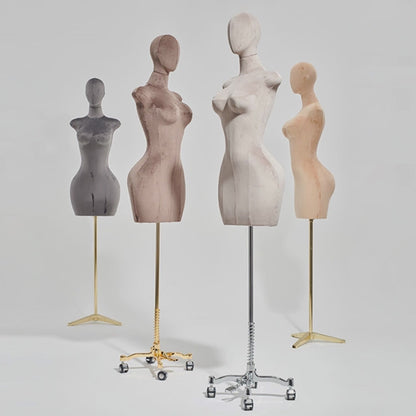 DE-LIANG Maniquí femenino de lujo de talla grande con brazos dorados, maniquí de torso de gamuza rosa, modelo de exhibición de torso de maniquí de talla grande